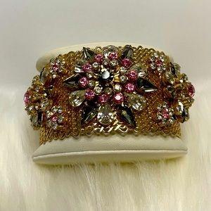 Swarovski Crystal Floral Gold Lattice Cuff Bracelet